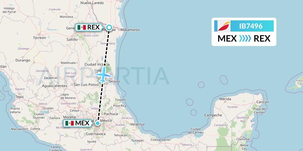 IB7496 Iberia Flight Map: Mexico City to Reynosa