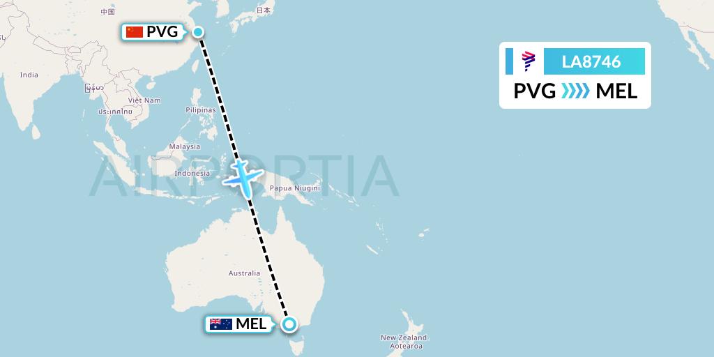 LA8746 LAN Airlines Flight Map: Shanghai to Melbourne