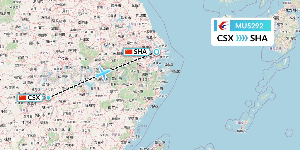 MU5292 China Eastern Airlines Flight Map: Changsha to Shanghai