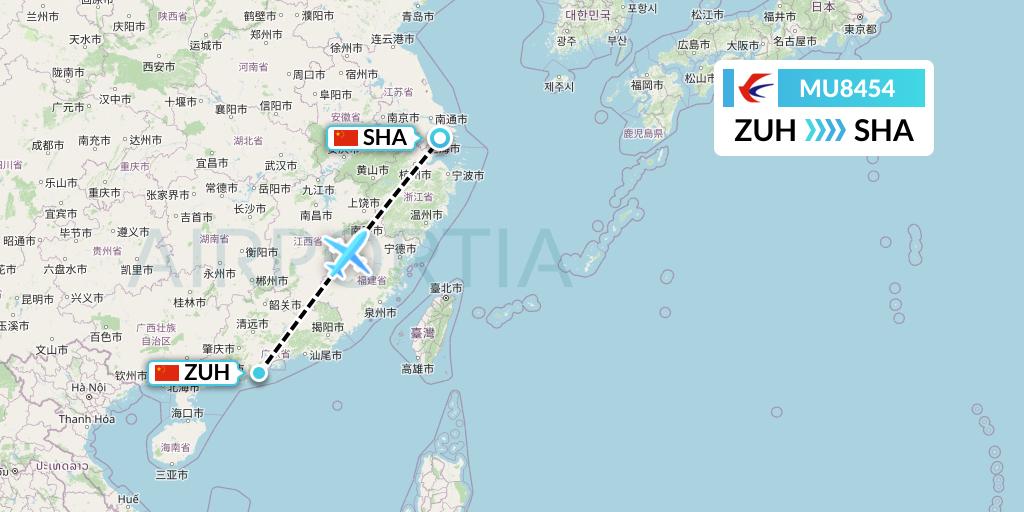 MU8454 China Eastern Airlines Flight Map: Zhuhai to Shanghai