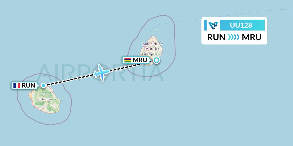 UU128 Air Austral Flight Map: Saint-Denis to Port Louis