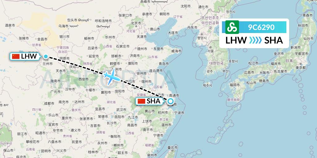 9C6290 Spring Airlines Flight Map: Lanzhou to Shanghai
