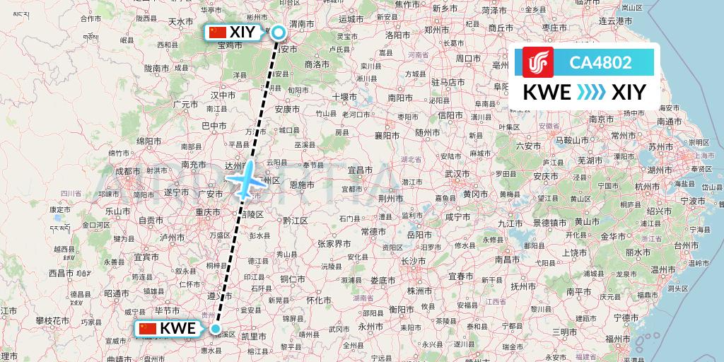 CA4802 Air China Flight Map: Guiyang to Xi'an