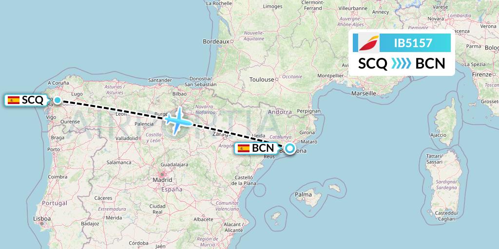 IB5157 Iberia Flight Map: Santiago to Barcelona