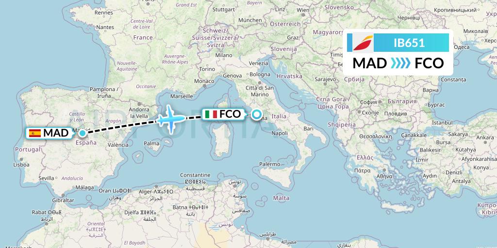 IB651 Iberia Flight Map: Madrid to Rome