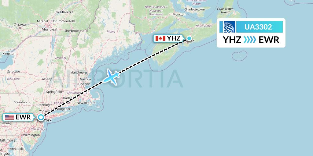 UA3302 United Airlines Flight Map: Halifax to New York