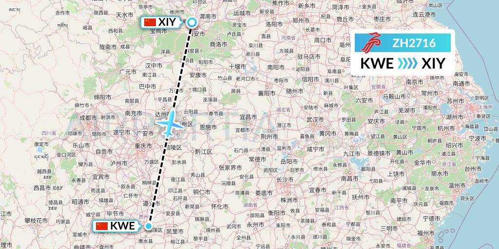 ZH2716 Shenzhen Airlines Flight Map: Guiyang to Xi'an