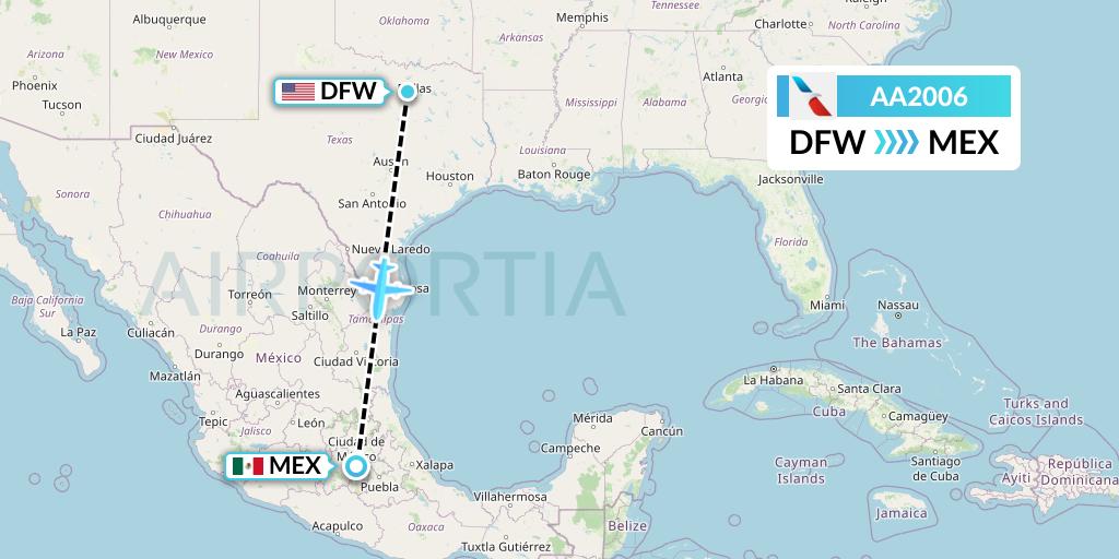 AA2006 American Airlines Flight Map: Dallas to Mexico City