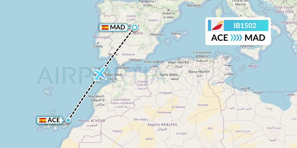 IB1502 Iberia Flight Map: Lanzarote to Madrid