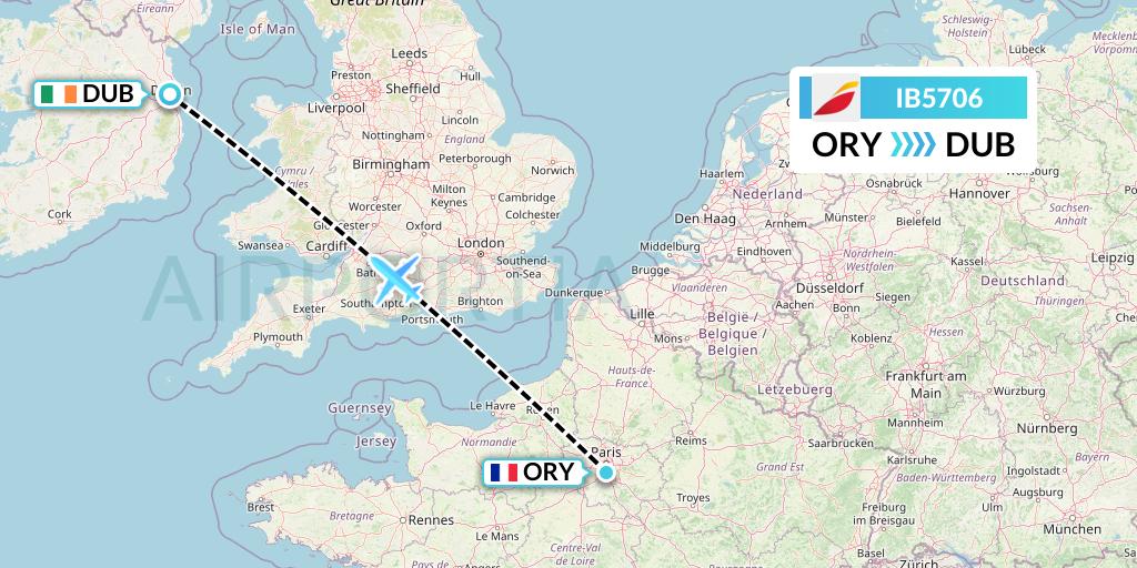 IB5706 Iberia Flight Map: Paris to Dublin