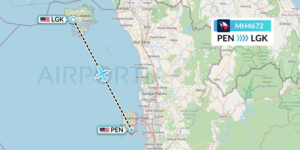 MH4672 Malaysia Airlines Flight Map: Penang to Langkawi