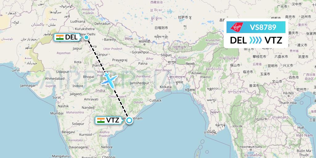 VS8789 Virgin Atlantic Airways Flight Map: Delhi to Visakhapatnam