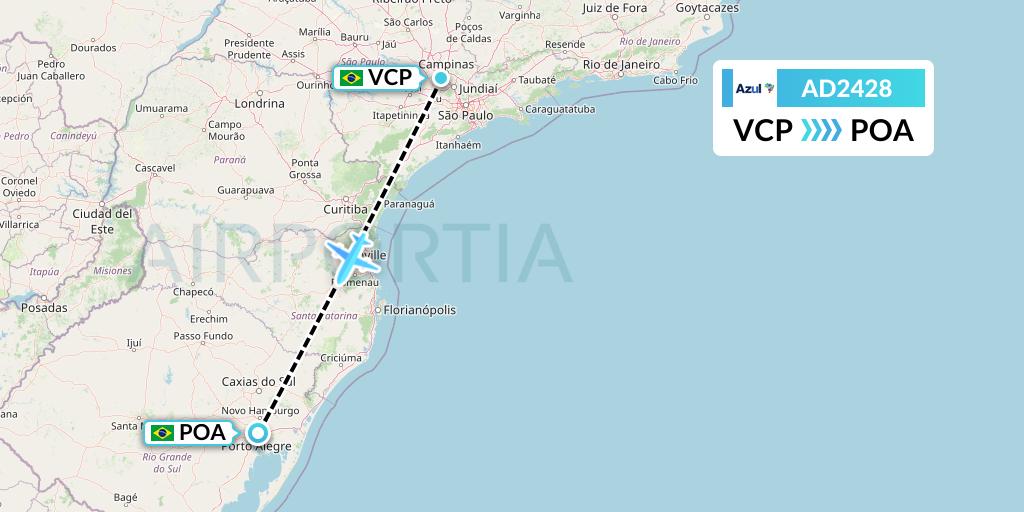AD2428 Azul Brazilian Airlines Flight Map: Campinas to Porto Alegre