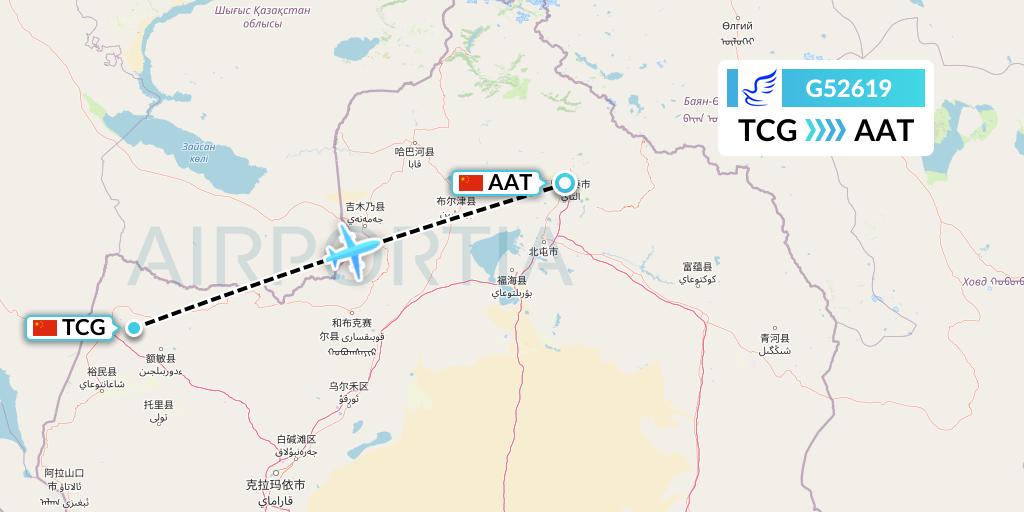 G52619 China Express Airlines Flight Map: Tacheng to Altay