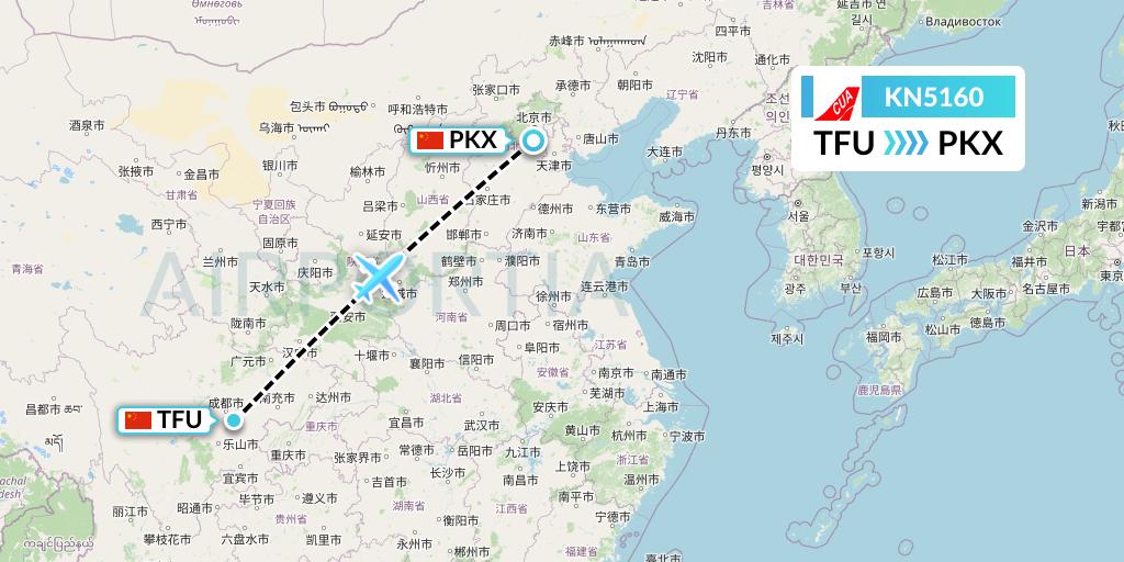 KN5160 China United Airlines Flight Map: Chengdu to Beijing