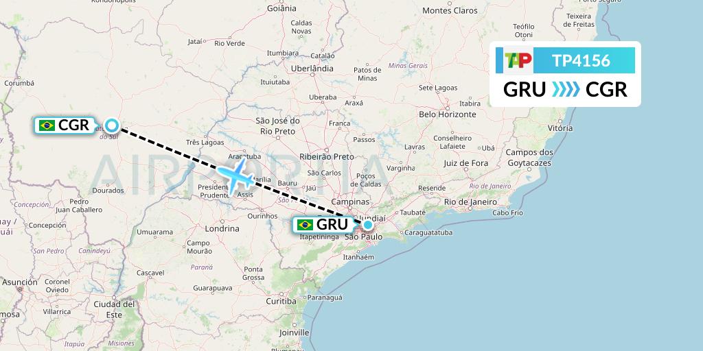 TP4156 TAP Portugal Flight Map: Sao Paulo to Campo Grande
