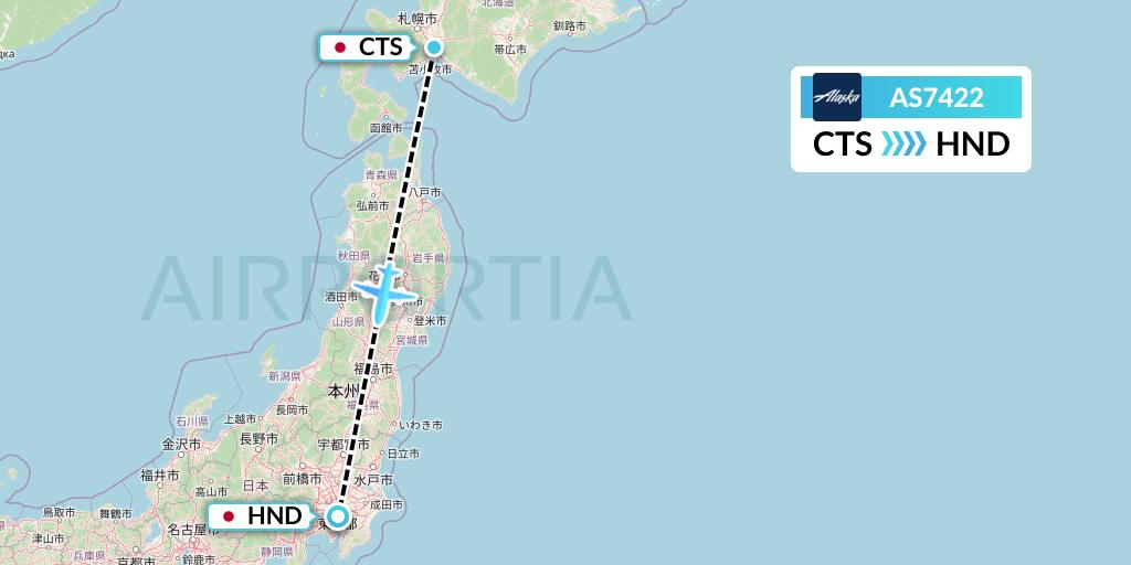 AS7422 Alaska Airlines Flight Map: Sapporo to Tokyo