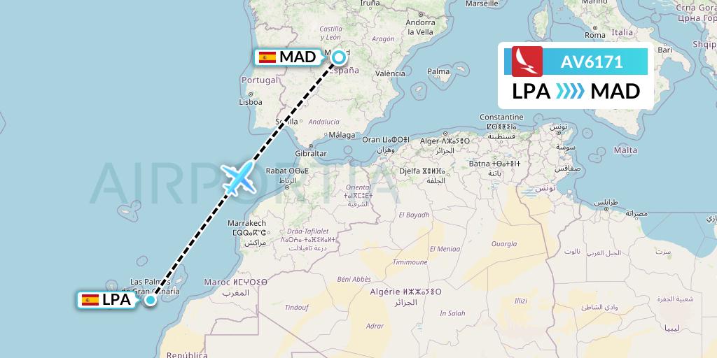AV6171 Avianca Flight Map: Las Palmas to Madrid