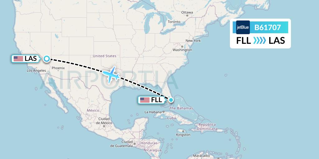 B61707 JetBlue Airways Flight Map: Fort Lauderdale to Las Vegas