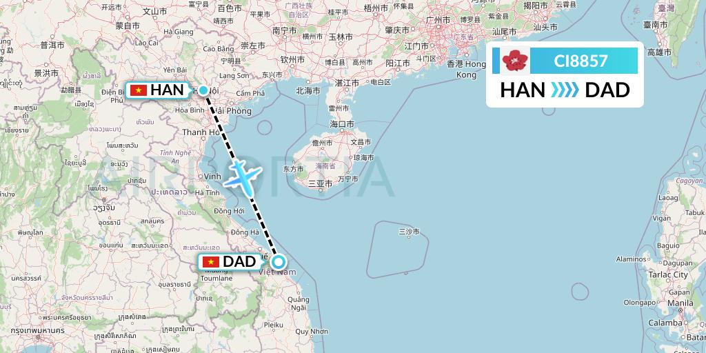 CI8857 China Airlines Flight Map: Hanoi to Da Nang