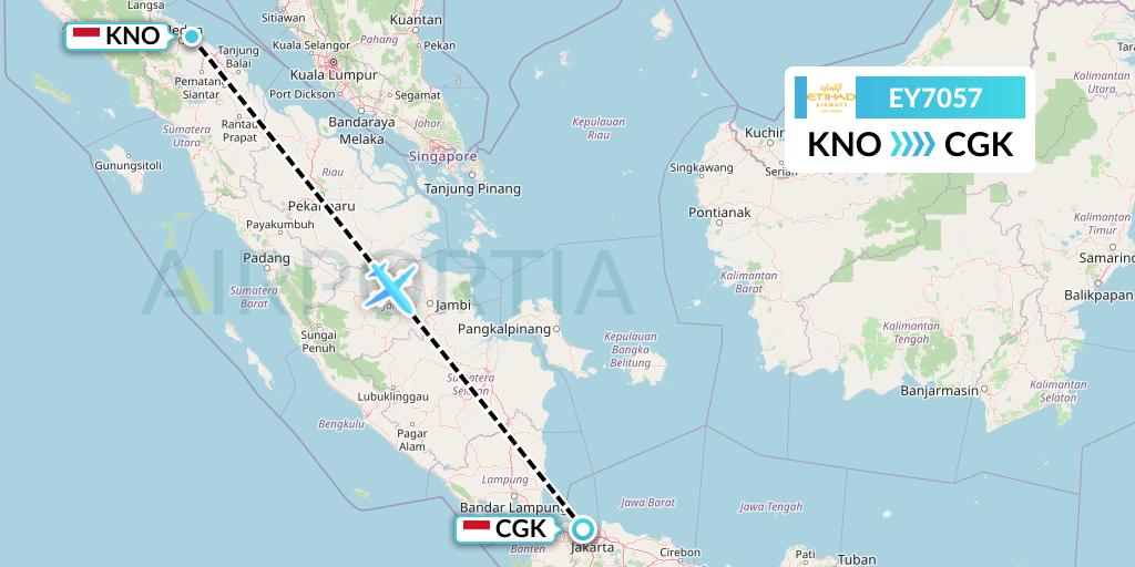 EY7057 Etihad Airways Flight Map: Medan to Jakarta
