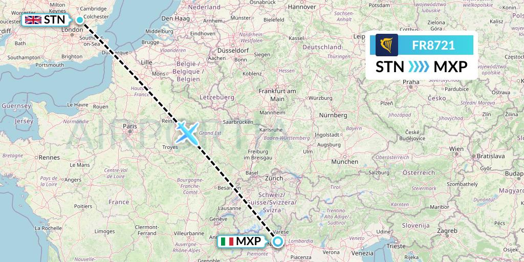 FR8721 Ryanair Flight Map: London to Milan