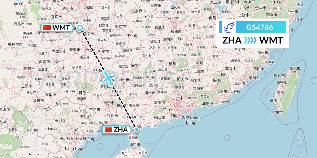 G54786 China Express Airlines Flight Map: Zhanjiang to Zunyi