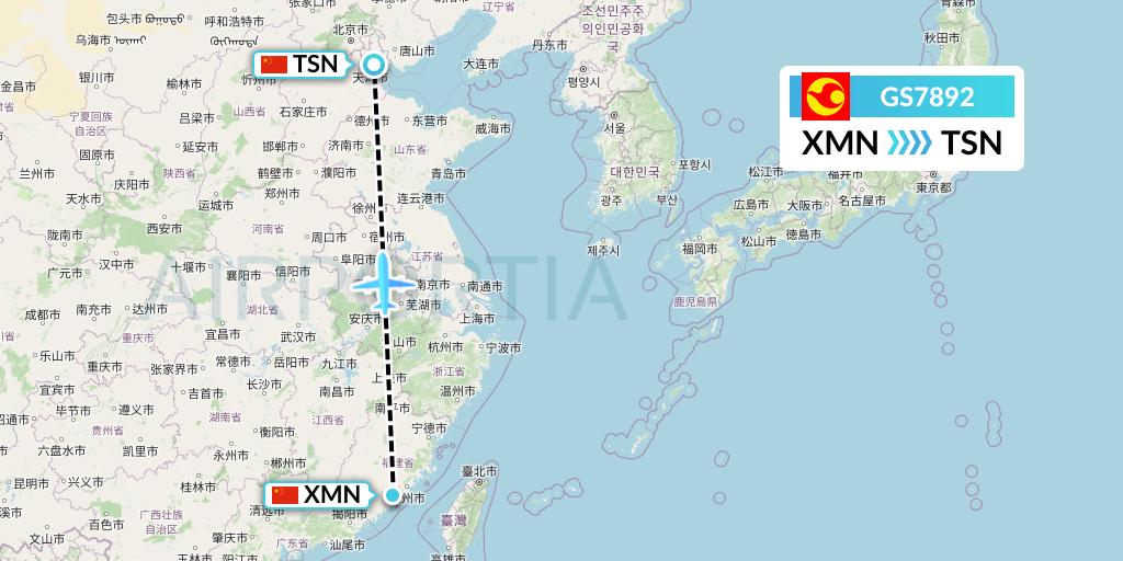 GS7892 Tianjin Airlines Flight Map: Xiamen to Tianjin