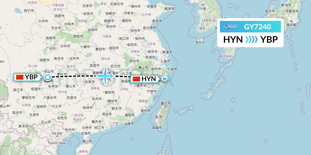 GY7240 Colorful GuiZhou Airlines Flight Map: Huangyan to Yibin