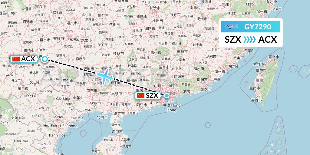 GY7290 Colorful GuiZhou Airlines Flight Map: Shenzhen to Xingyi