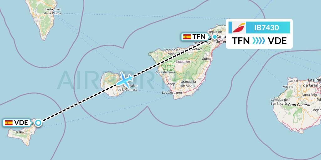 IB7430 Iberia Flight Map: Tenerife to El Hierro