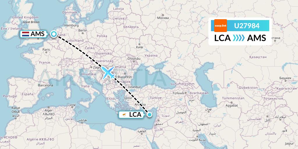 U27984 EasyJet Flight Map: Larnaca to Amsterdam