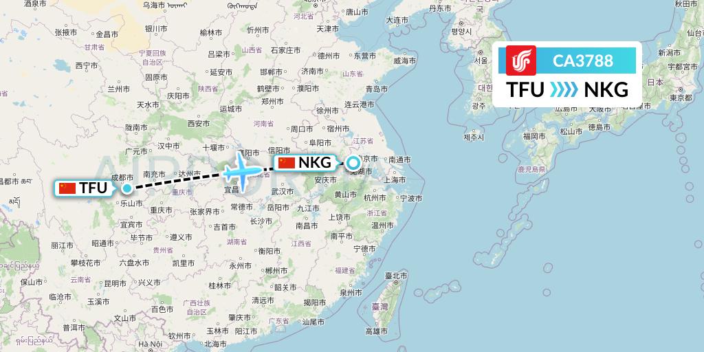 CA3788 Air China Flight Map: Chengdu to Nanjing