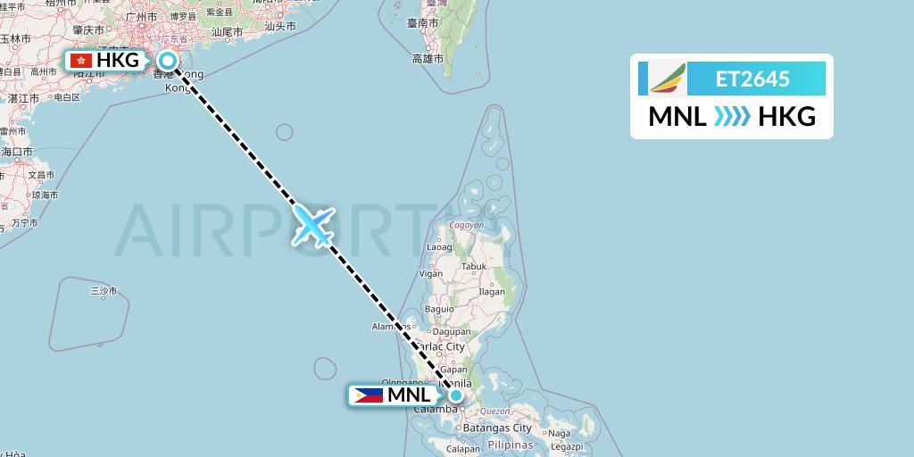 ET2645 Ethiopian Airlines Flight Map: Manila to Hong Kong