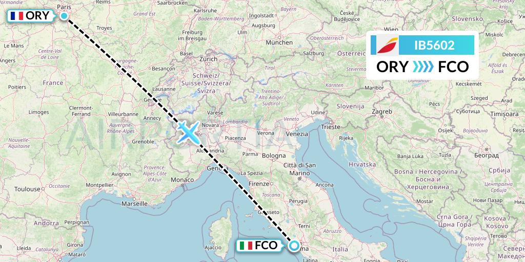 IB5602 Iberia Flight Map: Paris to Rome