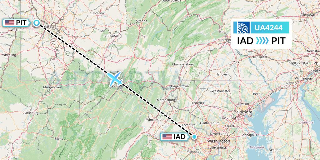 UA4244 United Airlines Flight Map: Washington to Pittsburgh