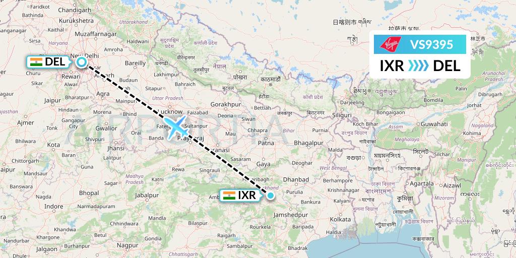 VS9395 Virgin Atlantic Airways Flight Map: Ranchi to Delhi