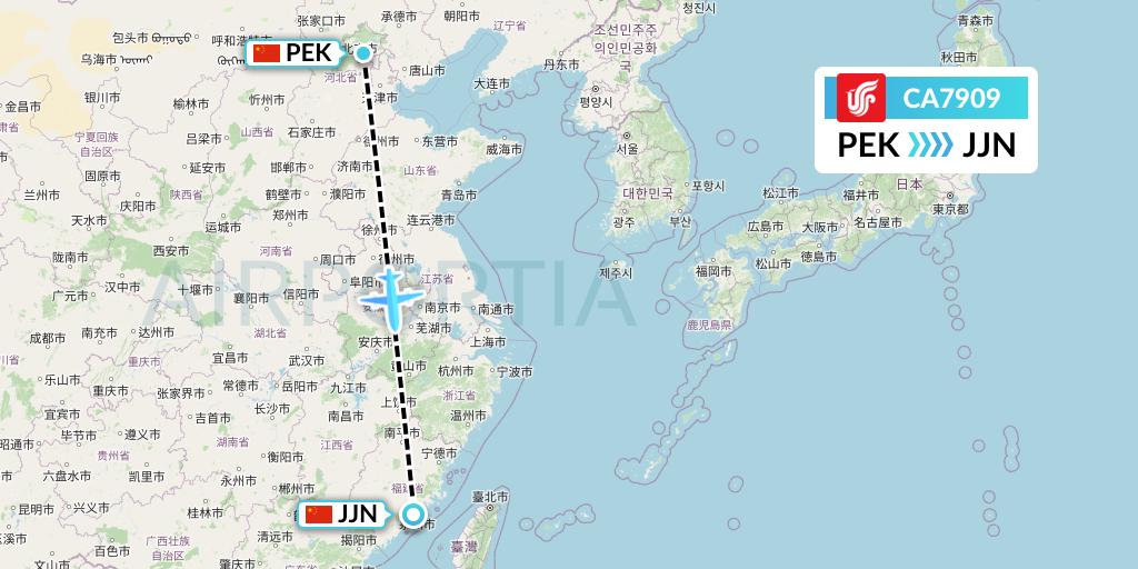 CA7909 Air China Flight Map: Beijing to Jinjiang