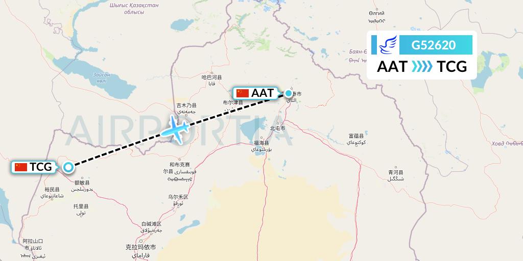 G52620 China Express Airlines Flight Map: Altay to Tacheng