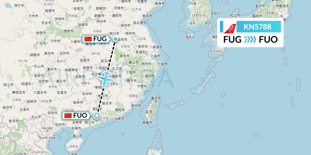 KN5788 China United Airlines Flight Map: Fuyang to Foshan