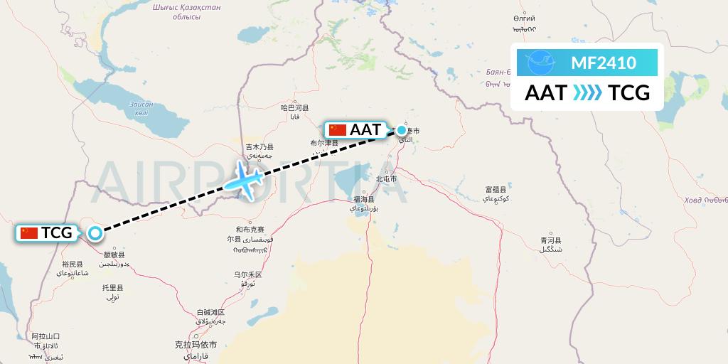 MF2410 Xiamen Airlines Flight Map: Altay to Tacheng