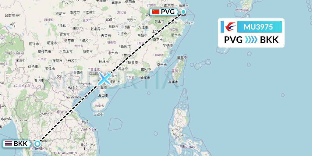 MU3975 China Eastern Airlines Flight Map: Shanghai to Bangkok