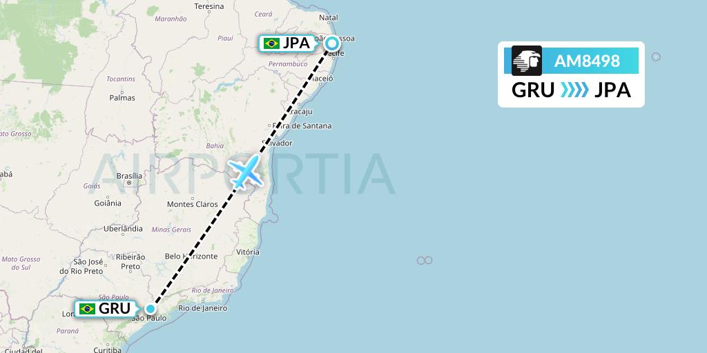 AM8498 Aeromexico Flight Map: Sao Paulo to Joao Pessoa