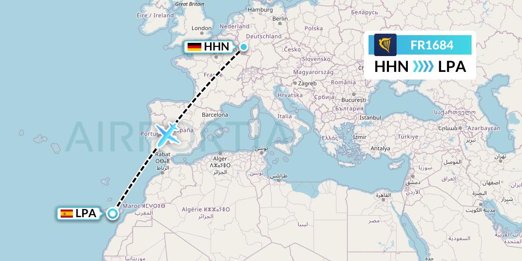 FR1684 Ryanair Flight Map: Hahn to Las Palmas