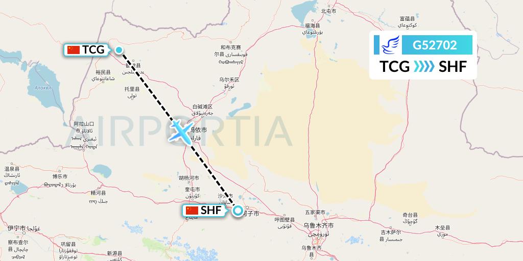 G52702 China Express Airlines Flight Map: Tacheng to Shihezi