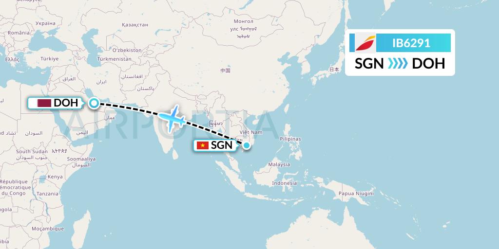 IB6291 Iberia Flight Map: Ho Chi Minh City to Doha