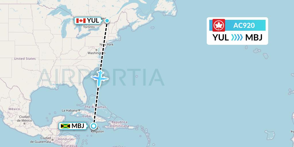 AC920 Air Canada Flight Map: Montreal to Montego Bay