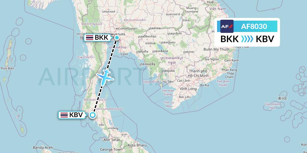 AF8030 Air France Flight Map: Bangkok to Krabi