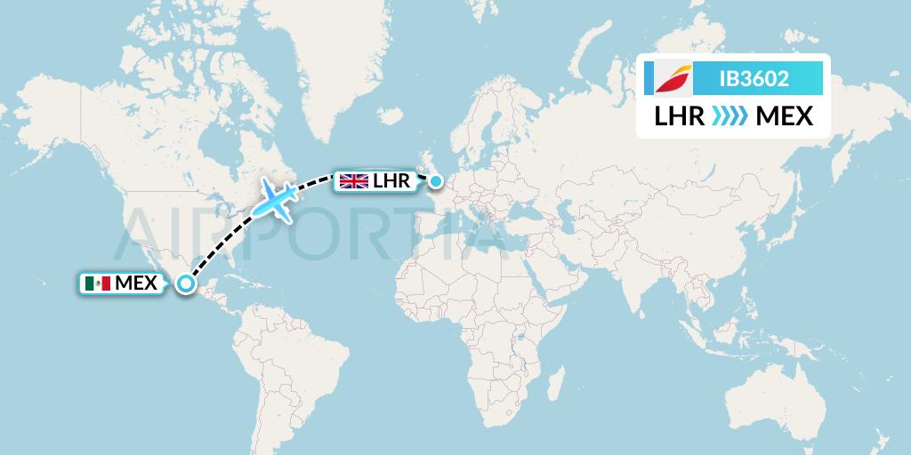 IB3602 Iberia Flight Map: London to Mexico City