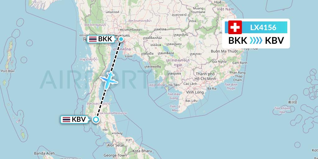 LX4156 Swiss Flight Map: Bangkok to Krabi